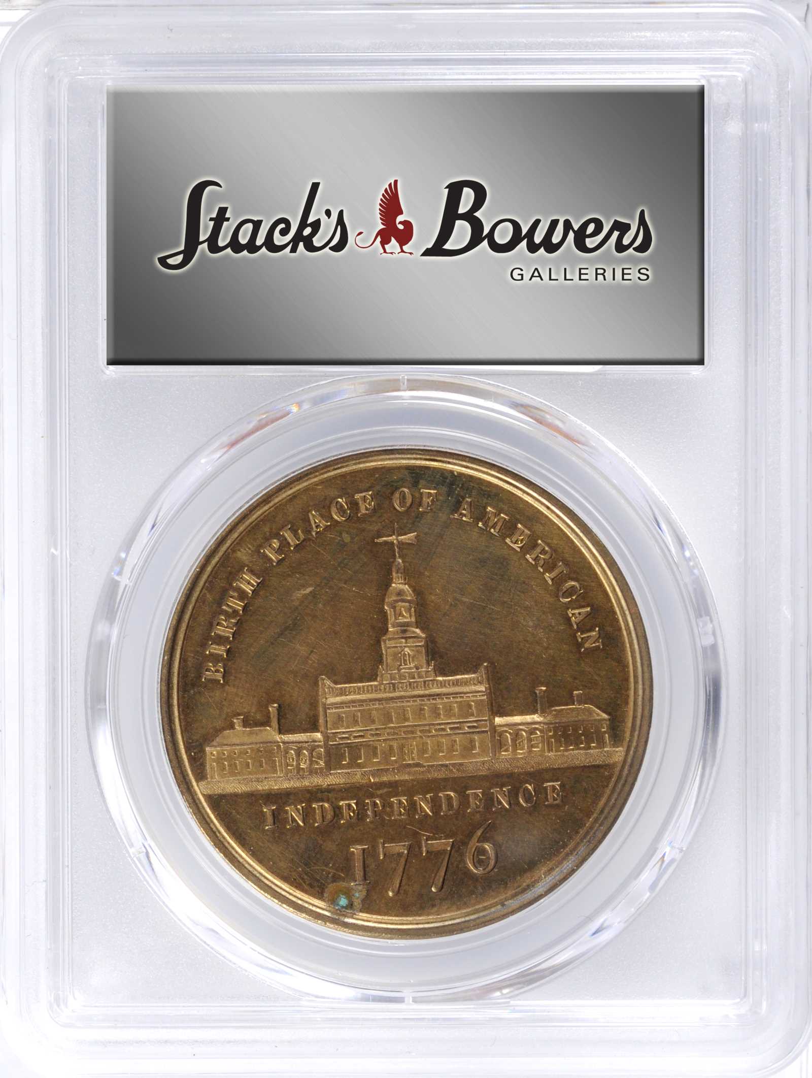 image for: 1876 Soley's Centennial Series - Independence Hall Medal. Gilt Copper. 38 mm. Musante GW-916, Baker-394A, HK-44. MS-62 (PCGS).