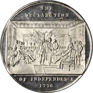 image for: 1776 (ca. 1876) Washington - Declaration Medal. Second Declaration Die. White Metal. 42 mm. Musante GW-829, Baker-389C, HK-79. MS-63 (PCGS).