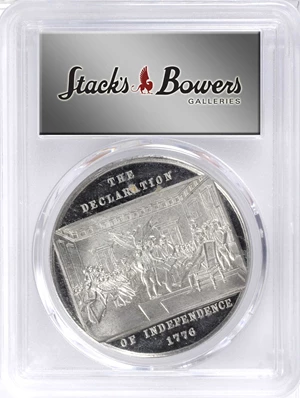 image for: 1776 (ca. 1876) Washington - Declaration Medal. Second Declaration Die. White Metal. 42 mm. Musante GW-829, Baker-389C, HK-79. MS-63 (PCGS).