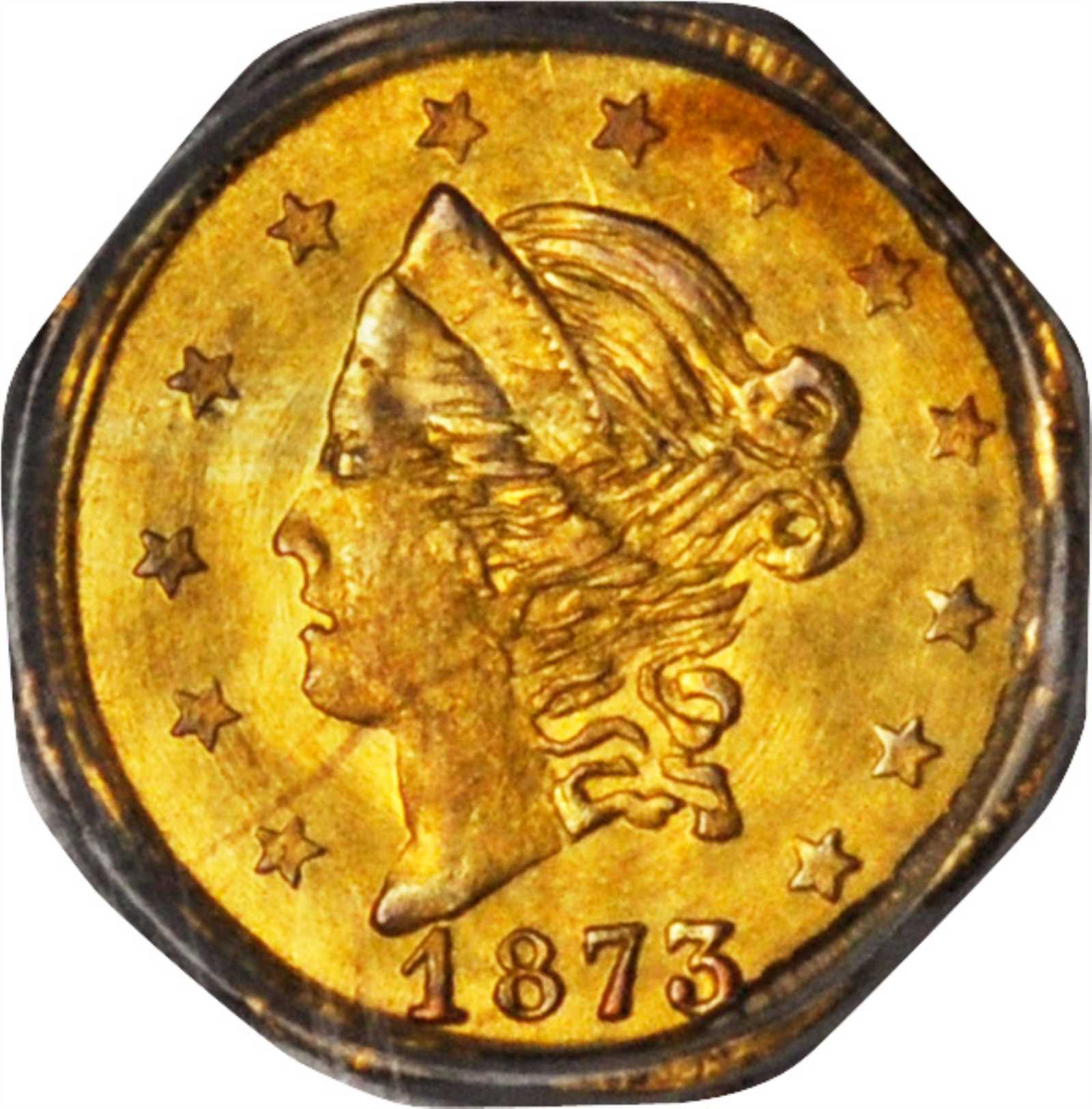 image for: 1873 Octagonal 50 Cents. BG-915. Rarity-4-. Liberty Head. MS-64 (PCGS).