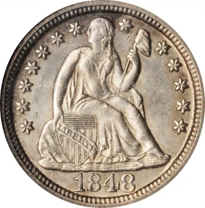 image for: 1848 Liberty Seated Dime. Fortin-101. Rarity-3. MS-63 (NGC).