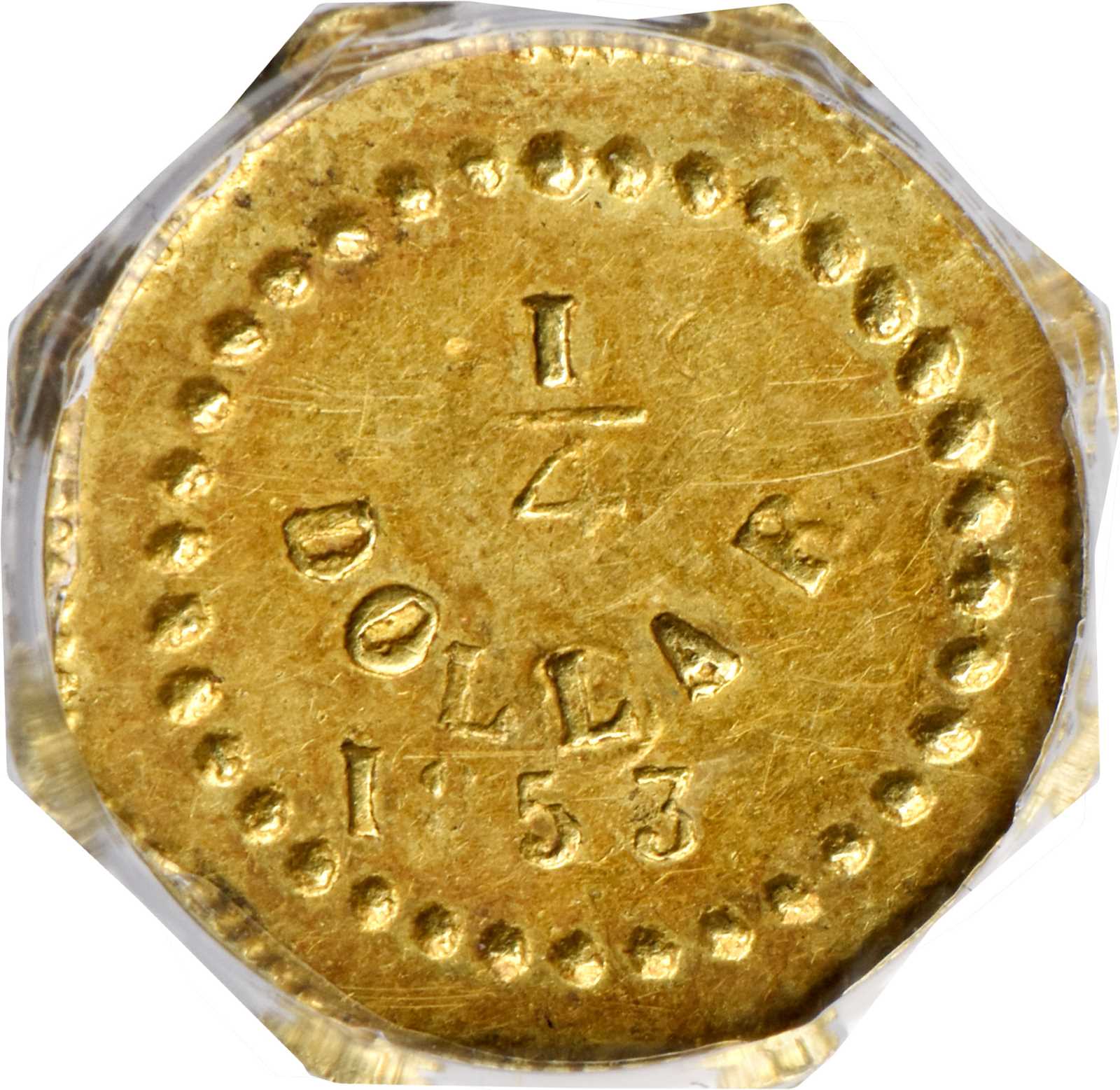 image for: 1853 Octagonal 25 Cents. BG-102. Rarity-4-. Liberty Head. MS-61 (PCGS).