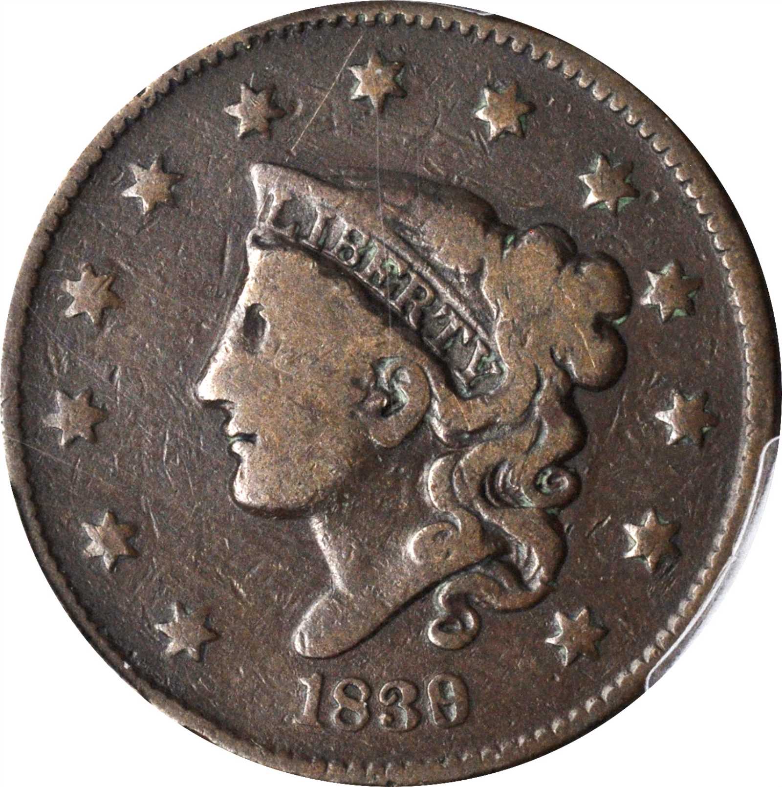 image for: 1839/6 Modified Matron Head Cent. N-1. Rarity-3. VG-8 (PCGS).