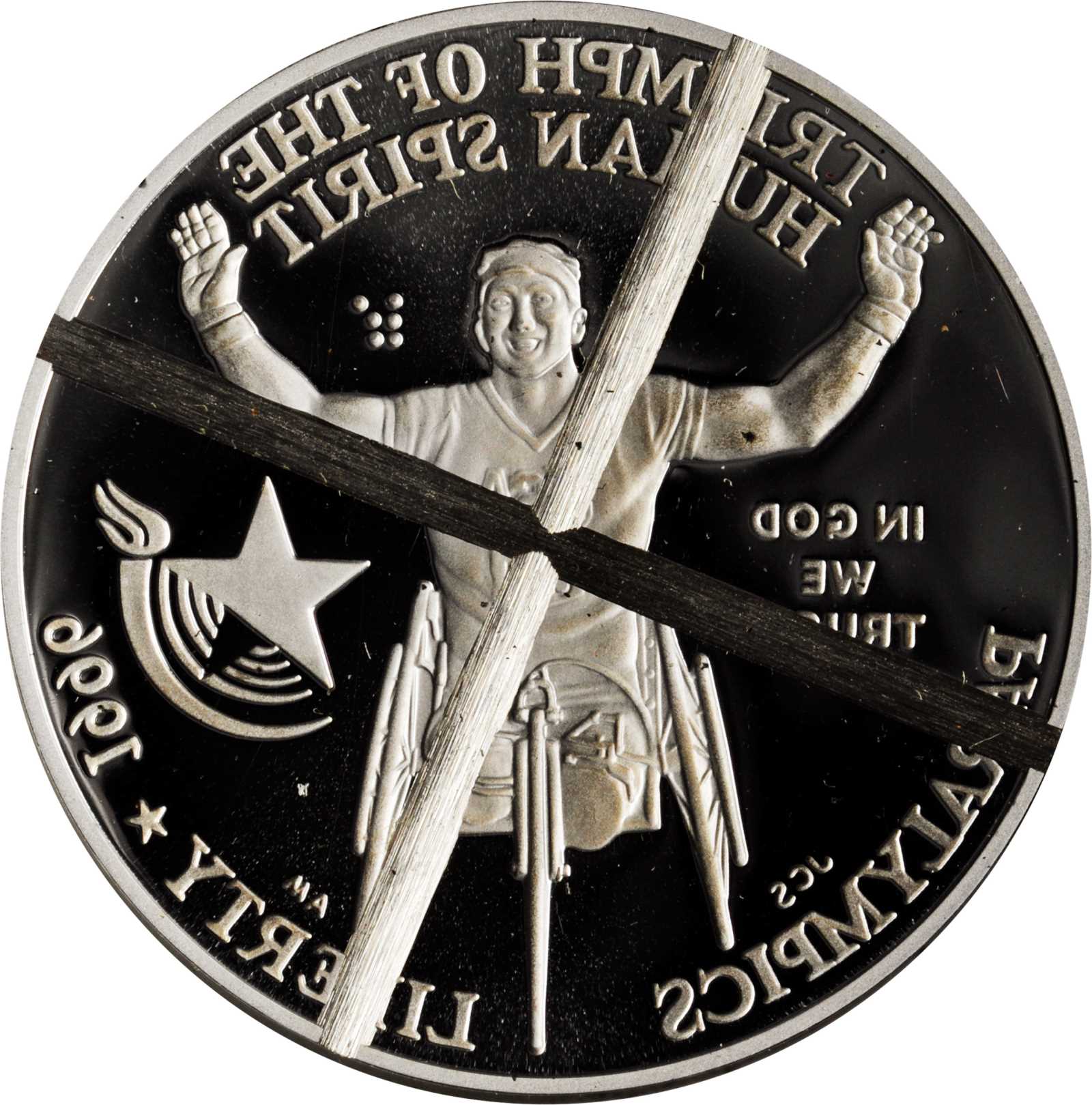 image for: 1996-P XXVI Olympiad/Paralympics Silver Dollar, Proof-68 Deep Cameo (PCGS), with cancelled obverse die, serial number 6640119.