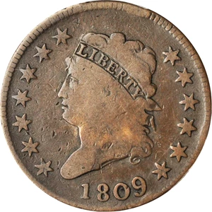image for: 1809 Classic Head Cent. S-280, the only known dies. Rarity-2. VG-8 (PCGS).