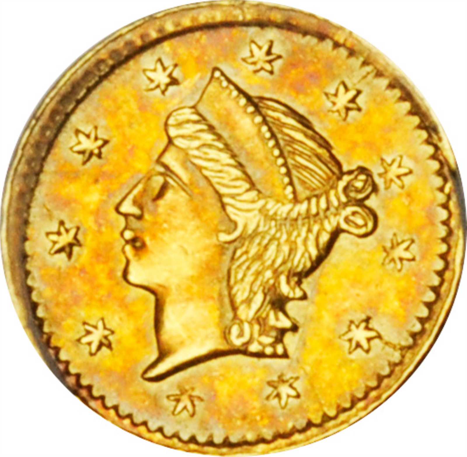 image for: Undated (1853) Round 25 Cents. BG-221. Rarity-3. Liberty Head. AU-58 (PCGS).