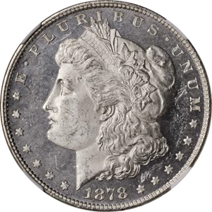 image for: 1878 Morgan Silver Dollar. 8 Tailfeathers. MS-62 PL (NGC).