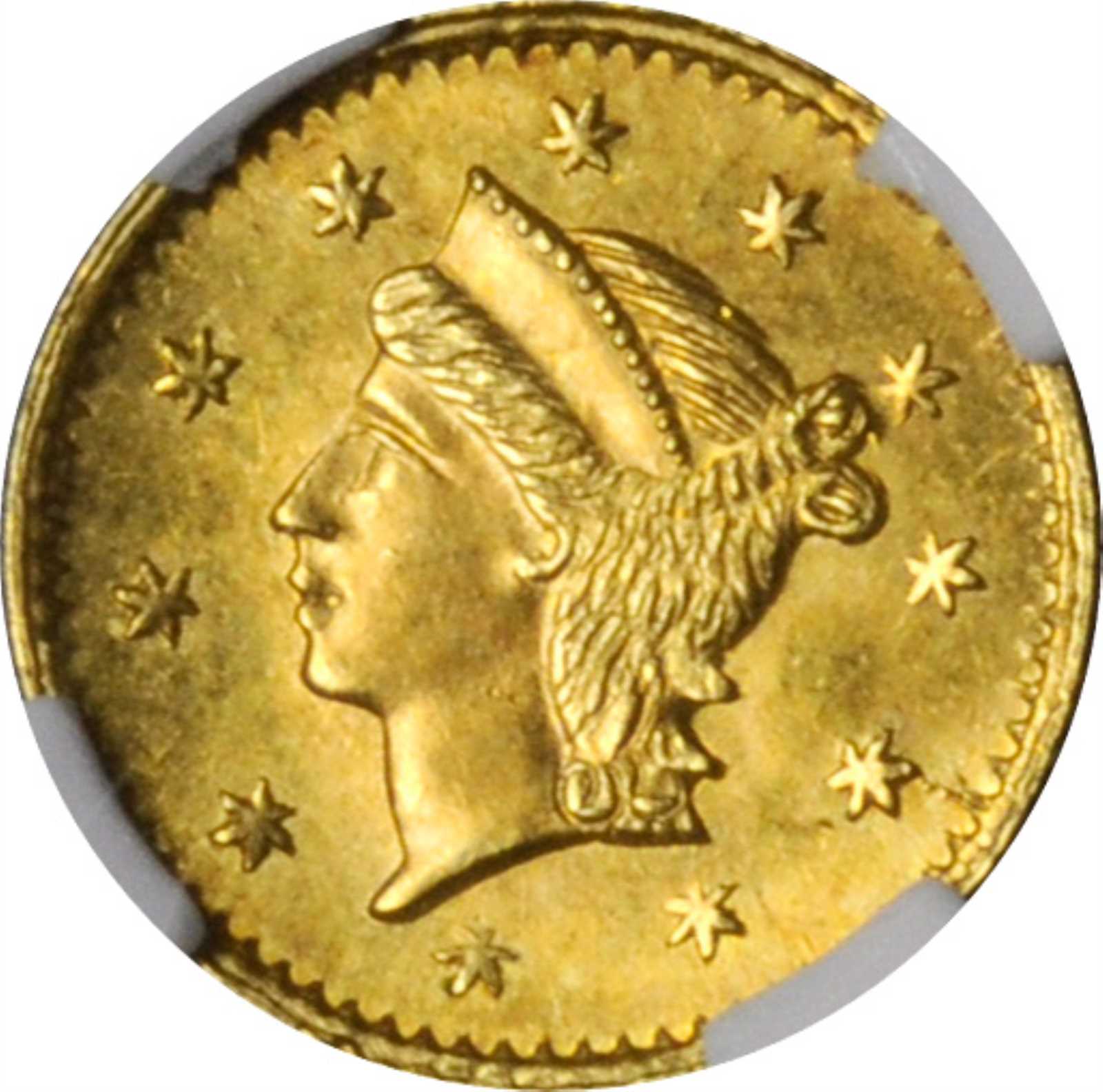 image for: Undated (1853) Round 25 Cents. BG-221. Rarity-3. Liberty Head. MS-63 (NGC).