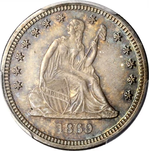 image for: 1869 Liberty Seated Quarter. Proof-63 (PCGS). CAC.