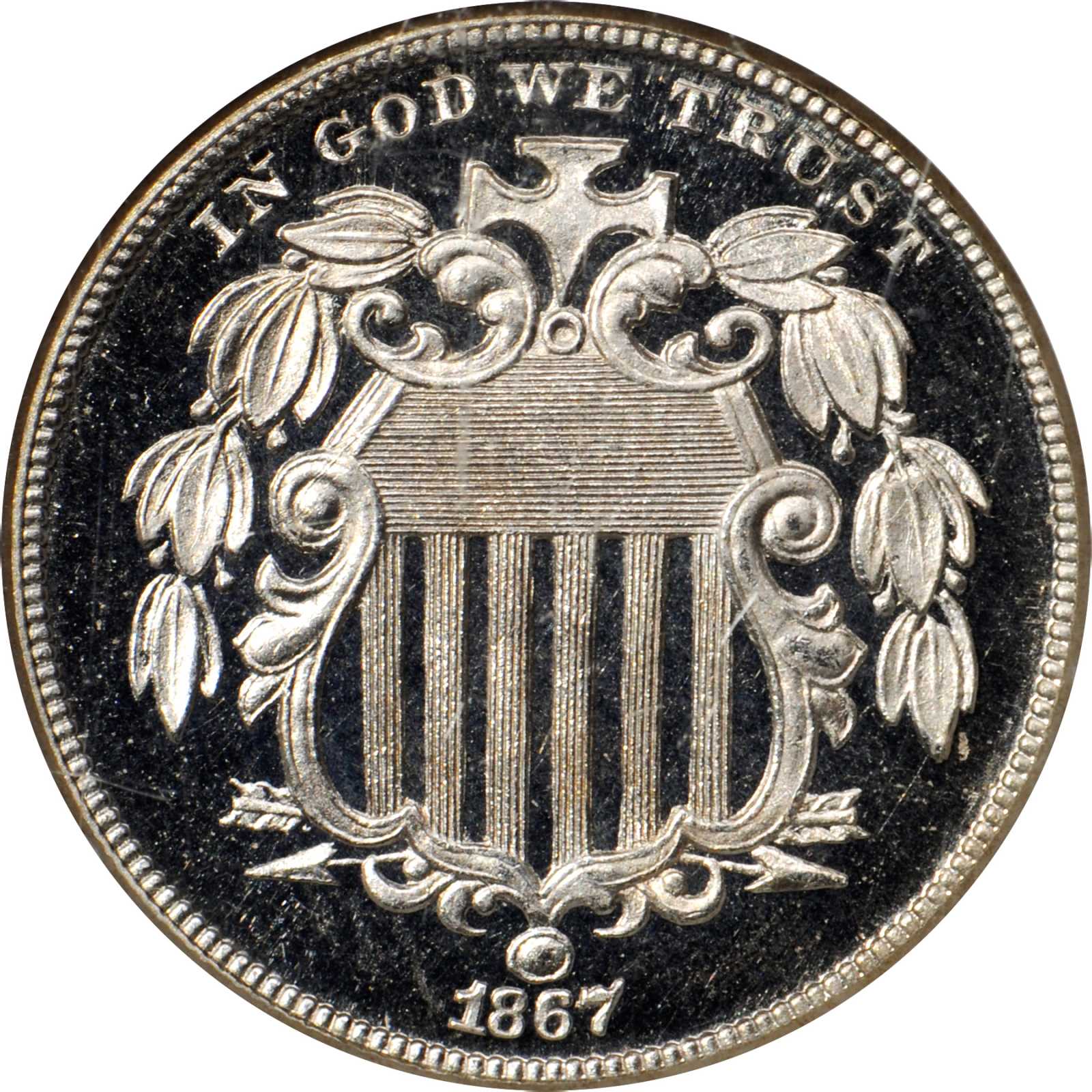 image for: 1867 Shield Nickel. No Rays. Proof-66 Ultra Cameo (NGC).