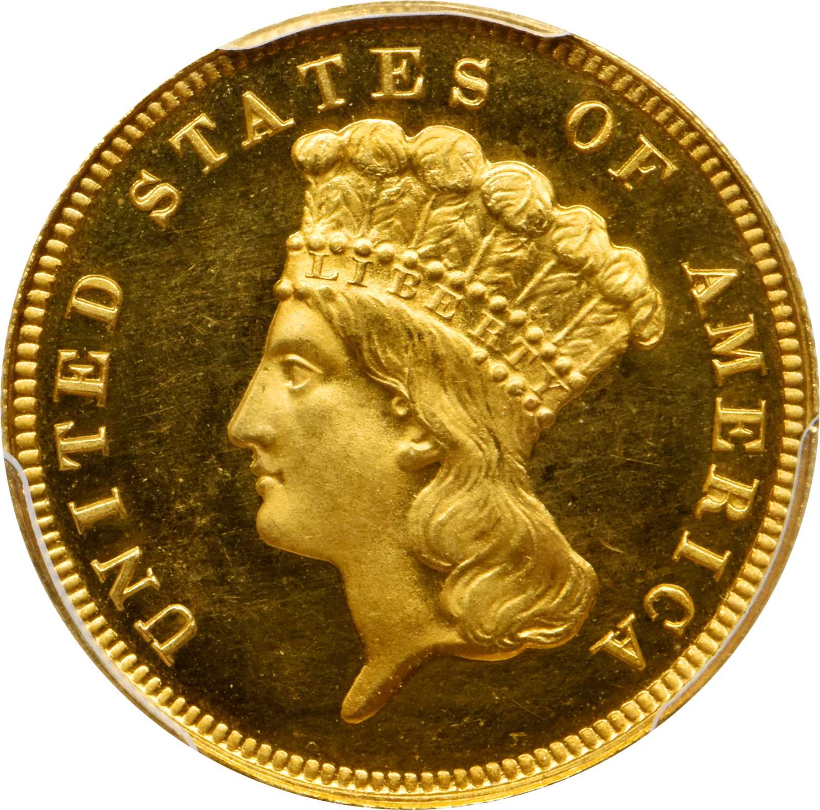 image for: 1883 Three-Dollar Gold Piece. JD-1, the only known dies. Rarity-5. Proof-65 Cameo (PCGS). CAC.