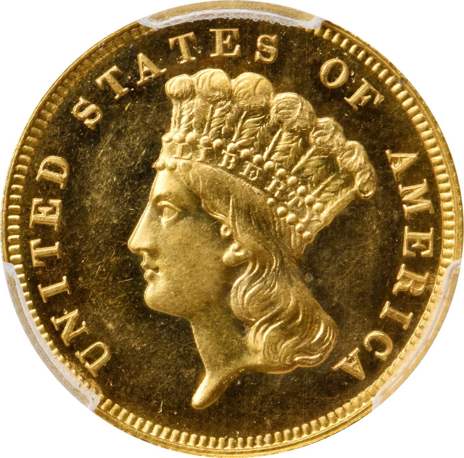 image for: 1885 Three-Dollar Gold Piece. JD-1, the only known dies. Rarity-4+. Proof-64 Cameo (PCGS). CAC.