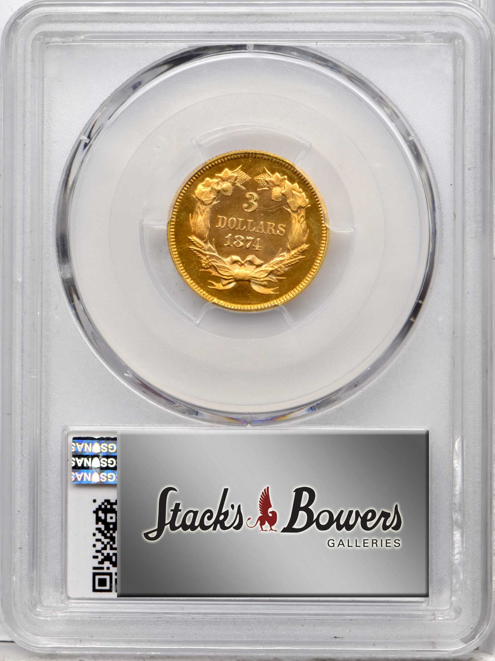 image for: 1874 Three-Dollar Gold Piece. JD-1, the only known dies. Rarity-6+. Proof-66 Cameo (PCGS). CAC.