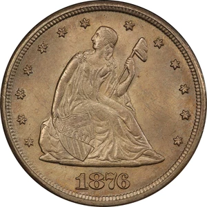image for: 1876-CC Twenty-Cent Piece. BF-1, the only known dies. Rarity-6. Doubled Die Obverse, Misplaced Date. MS-65 (PCGS).