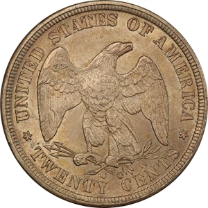 image for: 1876-CC Twenty-Cent Piece. BF-1, the only known dies. Rarity-6. Doubled Die Obverse, Misplaced Date. MS-65 (PCGS).
