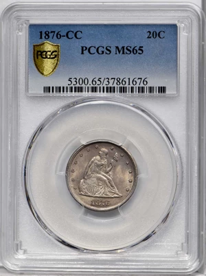 image for: 1876-CC Twenty-Cent Piece. BF-1, the only known dies. Rarity-6. Doubled Die Obverse, Misplaced Date. MS-65 (PCGS).