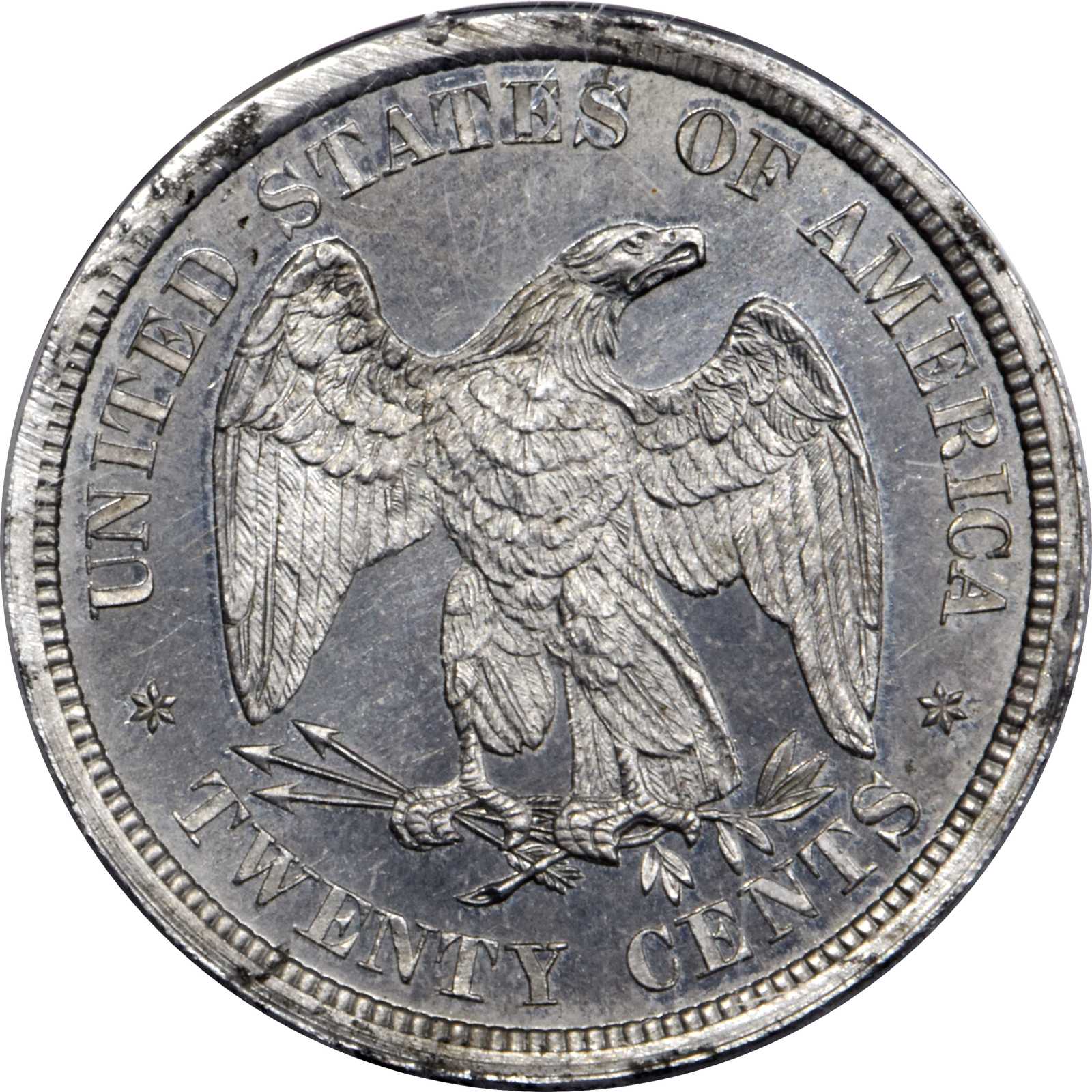 image for: 1874 Pattern Twenty Cents. Judd-1356, Pollock-1500. Rarity-7+. Aluminum. Plain Edge. Proof-65 (PCGS). OGH--First Generation.