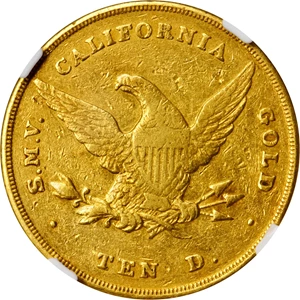 image for: 1852 Wass, Molitor & Co. $10. K-3. Rarity-7. Small Head. AU-50 (NGC).