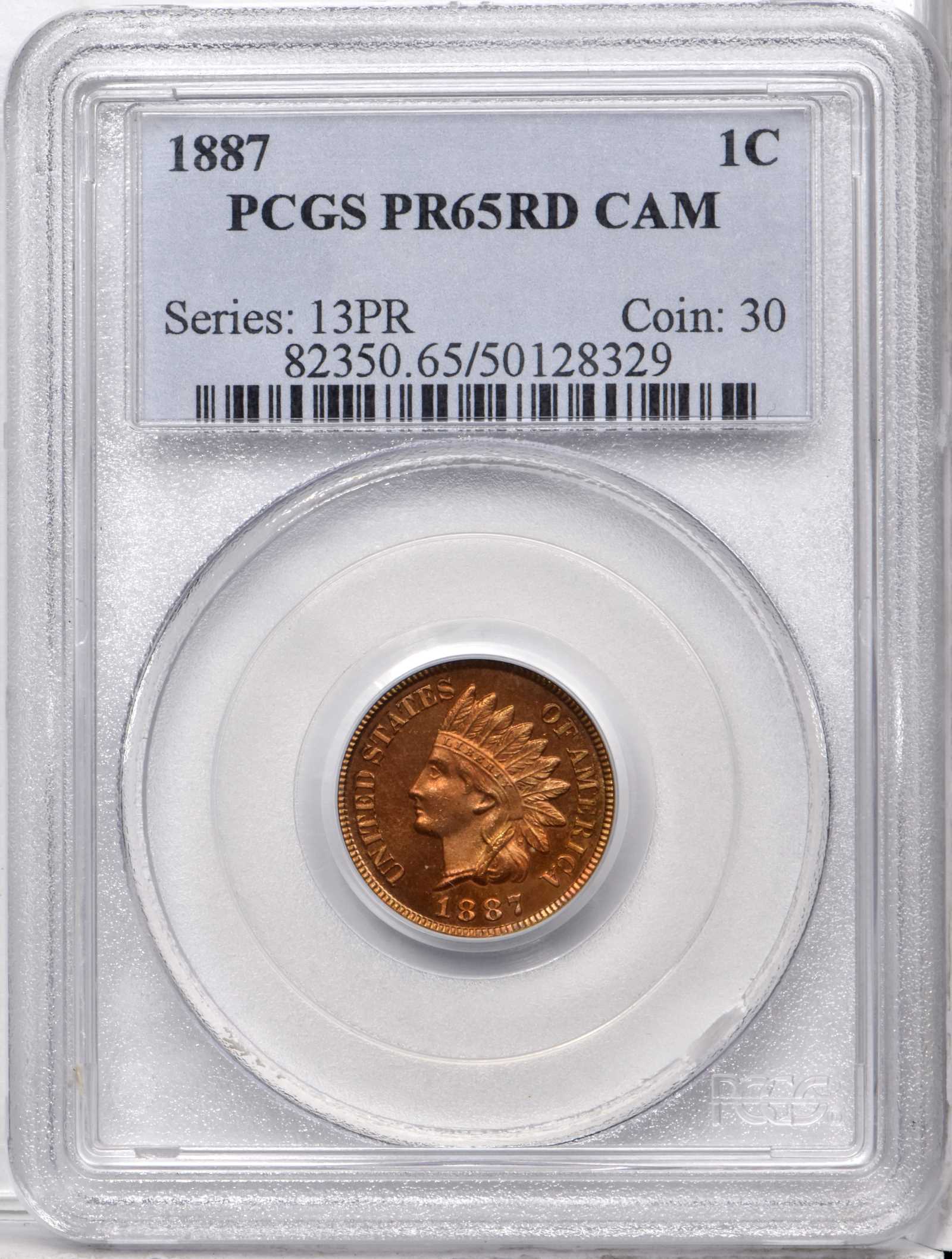 image for: 1887 Indian Cent. Snow-PR6. Proof-65 RD Cameo (PCGS).