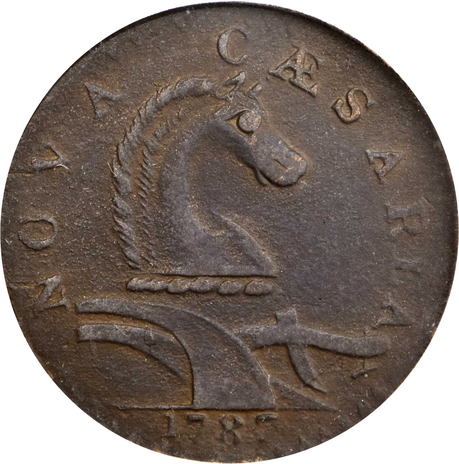 image for: 1787 New Jersey Copper. Maris 54-K, W-5295. Rarity-3. Serpent Head. VF-25 (PCGS).