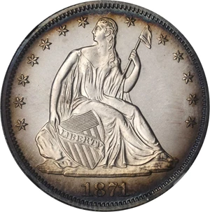 image for: 1871 Liberty Seated Half Dollar. Proof-64 (NGC).