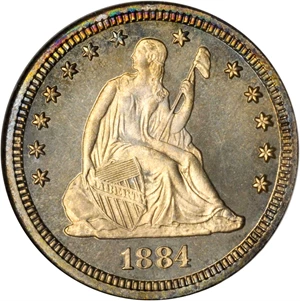 image for: 1884 Liberty Seated Quarter. Proof-65 (NGC). CAC. OH.