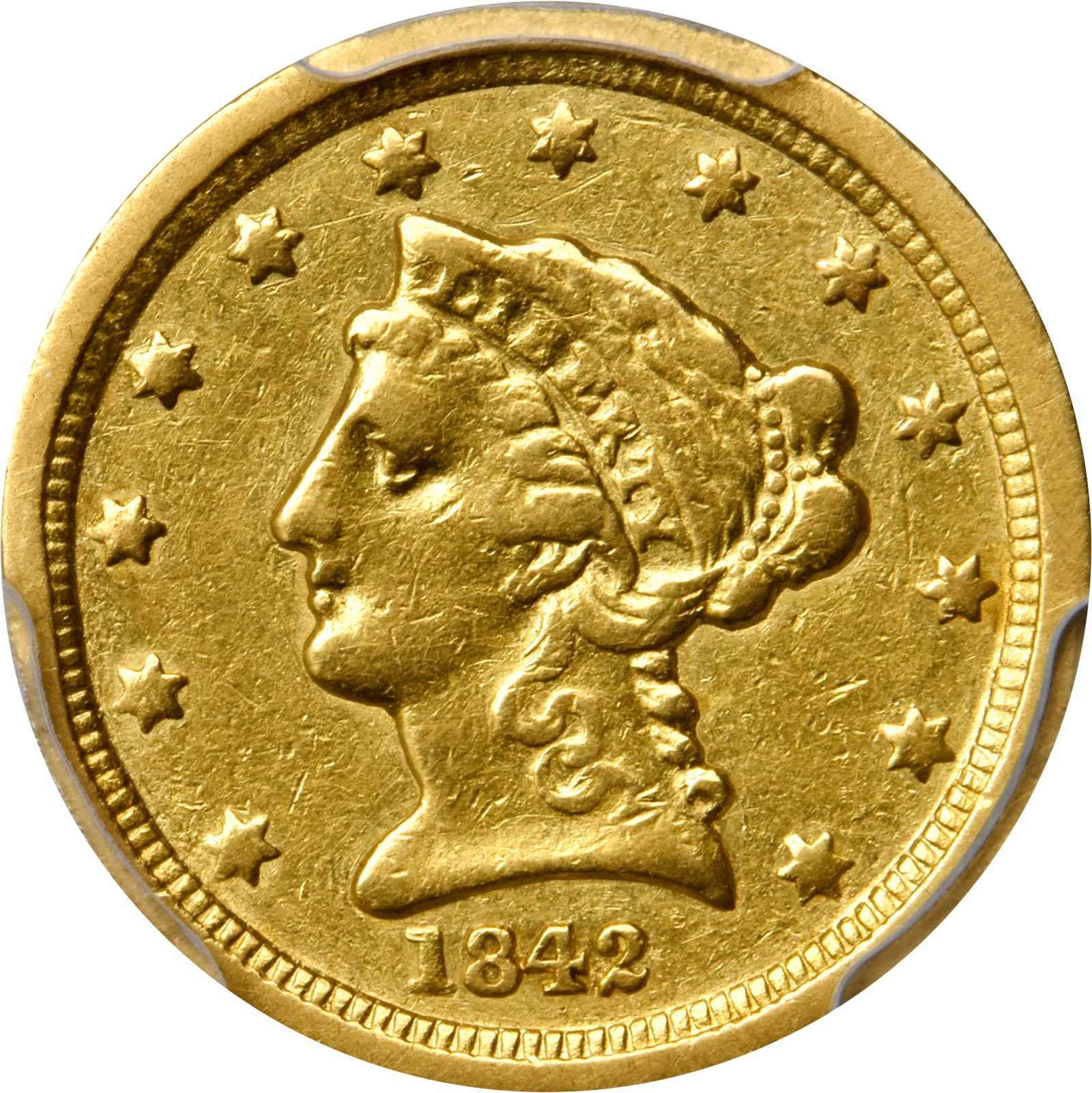 image for: 1842-C Liberty Head Quarter Eagle. Winter-1, the only known dies. Fine-15 (PCGS).