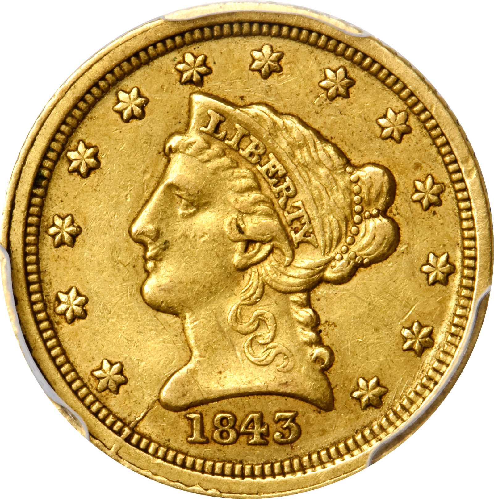 image for: 1843-C Liberty Head Quarter Eagle. Small Date. Winter-1, the only known dies. Die State III. EF-40 (PCGS). CAC.