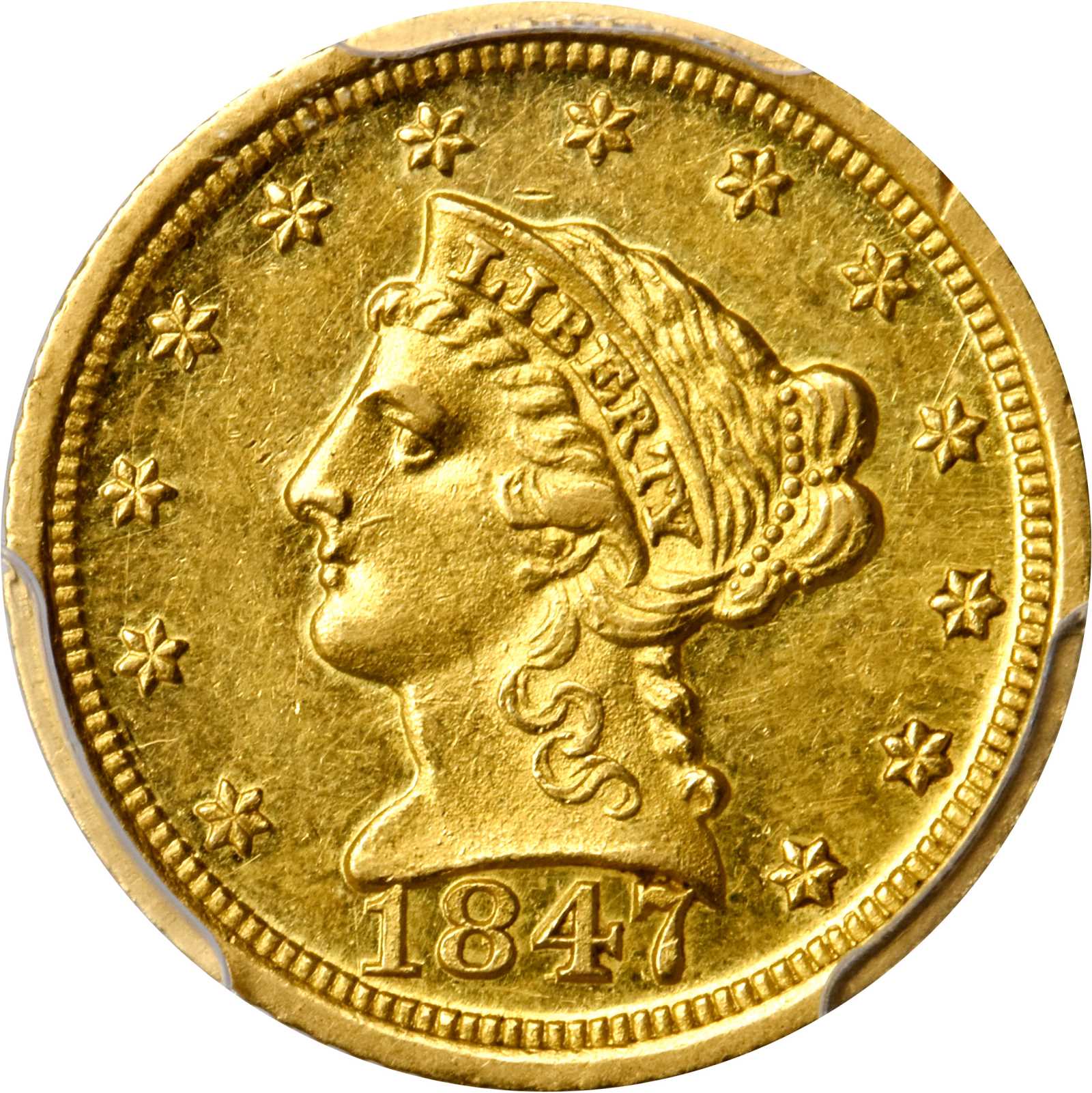 image for: 1847-D Liberty Head Quarter Eagle. Winter 9-M, the only known dies. AU-58 (PCGS). CAC.