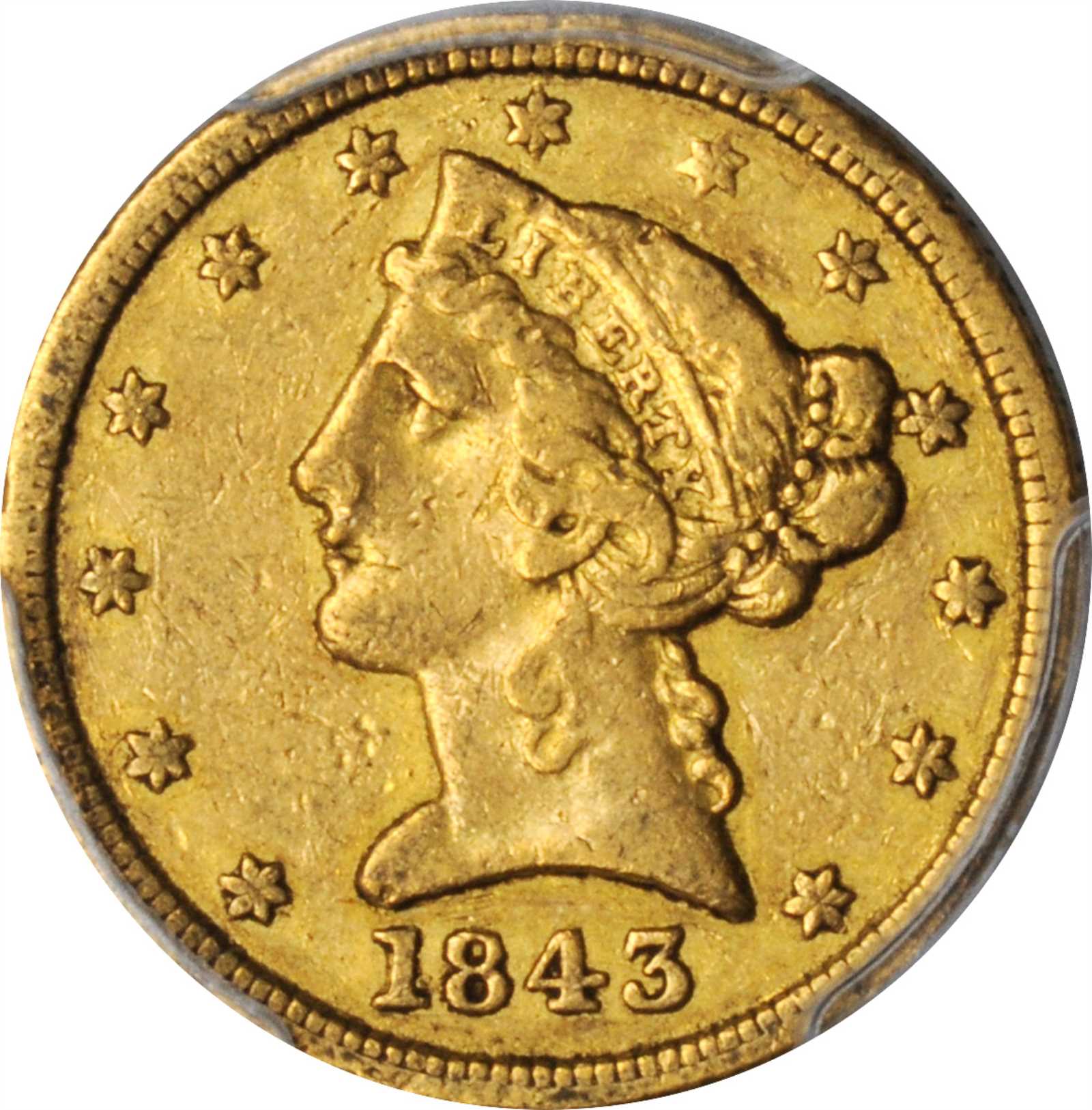 image for: 1843-D Liberty Head Half Eagle. Winter 10-G. Small D. EF-40 (PCGS). CAC.