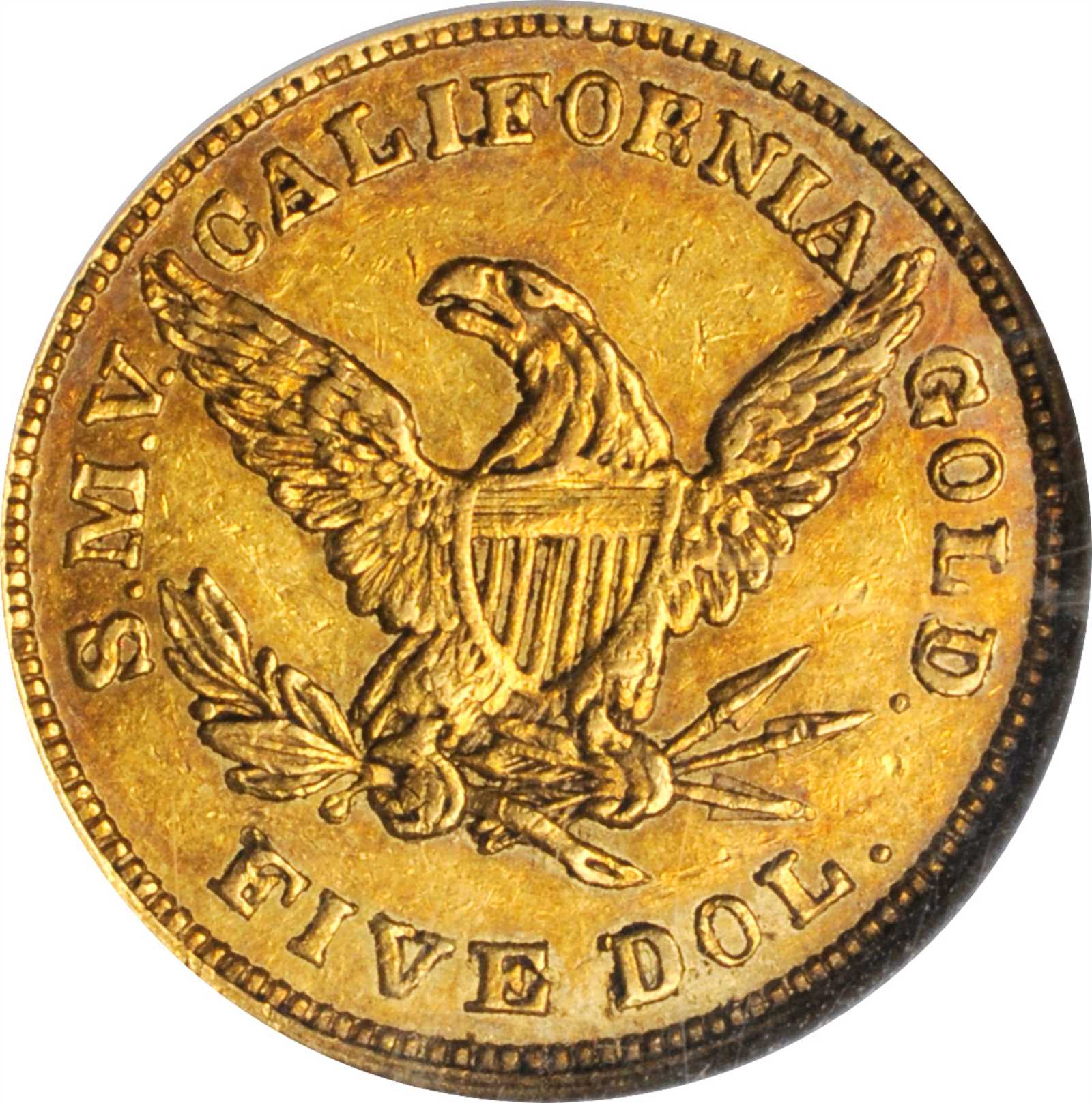 image for: 1850 Moffat & Co. $5. K-7. Rarity-4. AU-58 (NGC).