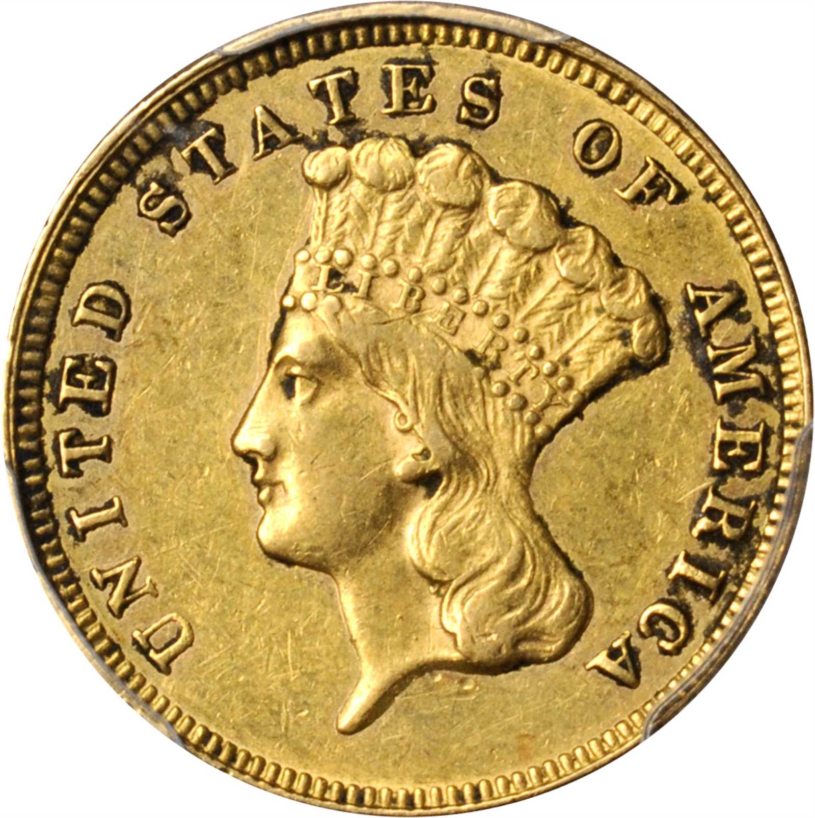 1879 Three-Dollar Gold Piece. AU-50 (PCGS).