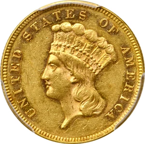 image for: 1867 Three-Dollar Gold Piece. AU-55 (PCGS).