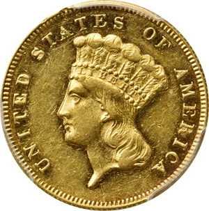 image for: 1869 Three-Dollar Gold Piece. AU-53 (PCGS).