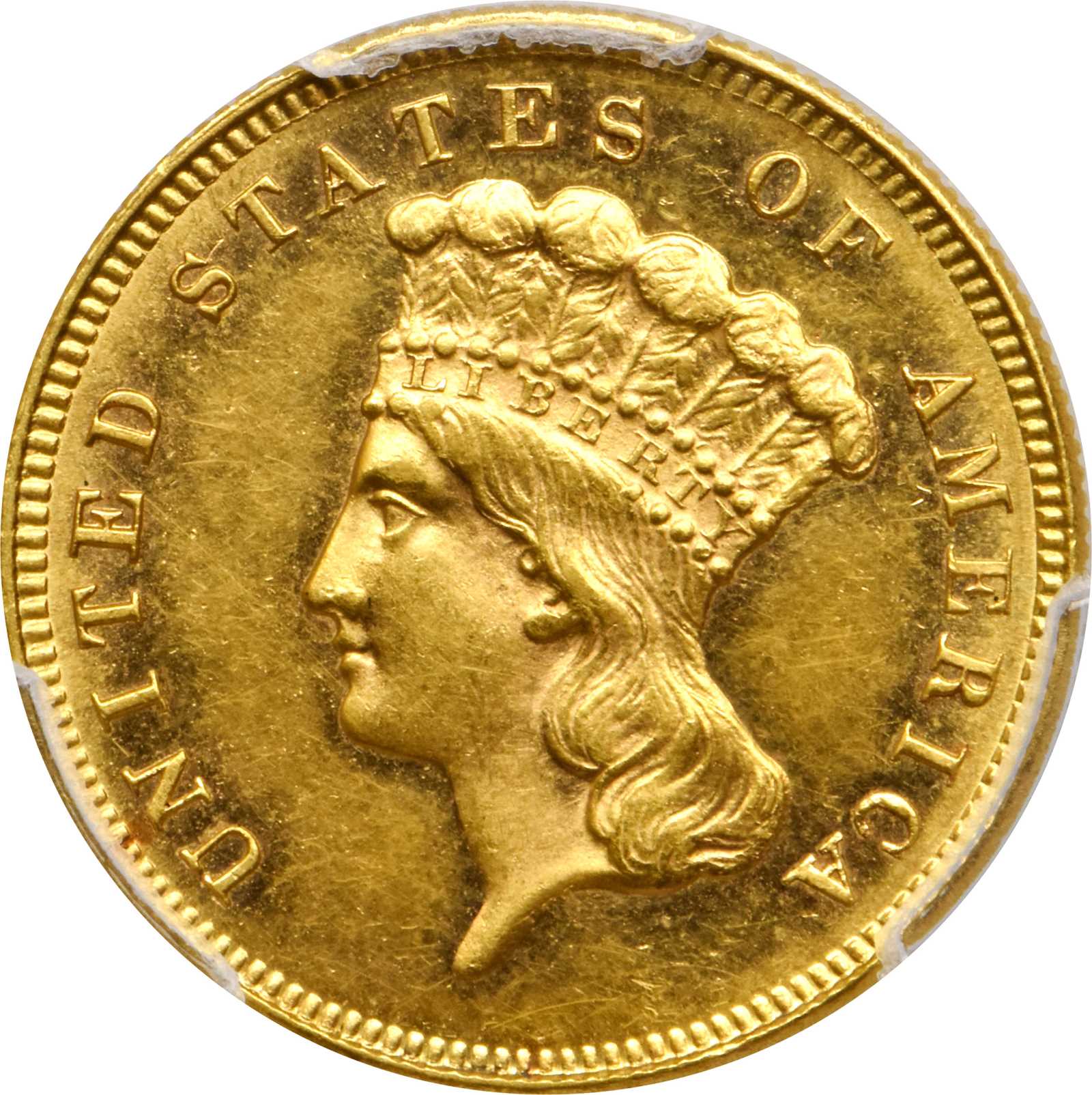 image for: 1886 Three-Dollar Gold Piece. MS-62 (PCGS).