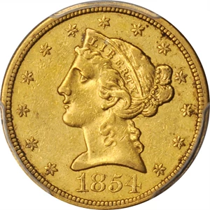 image for: 1854-O Liberty Head Half Eagle. Winter Variety 1 (1-A). VF-35 (PCGS). CAC.
