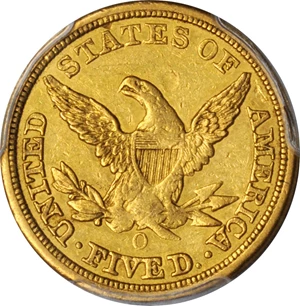 image for: 1851-O Liberty Head Half Eagle. Winter Variety 2 (1-B). AU-50 (PCGS).