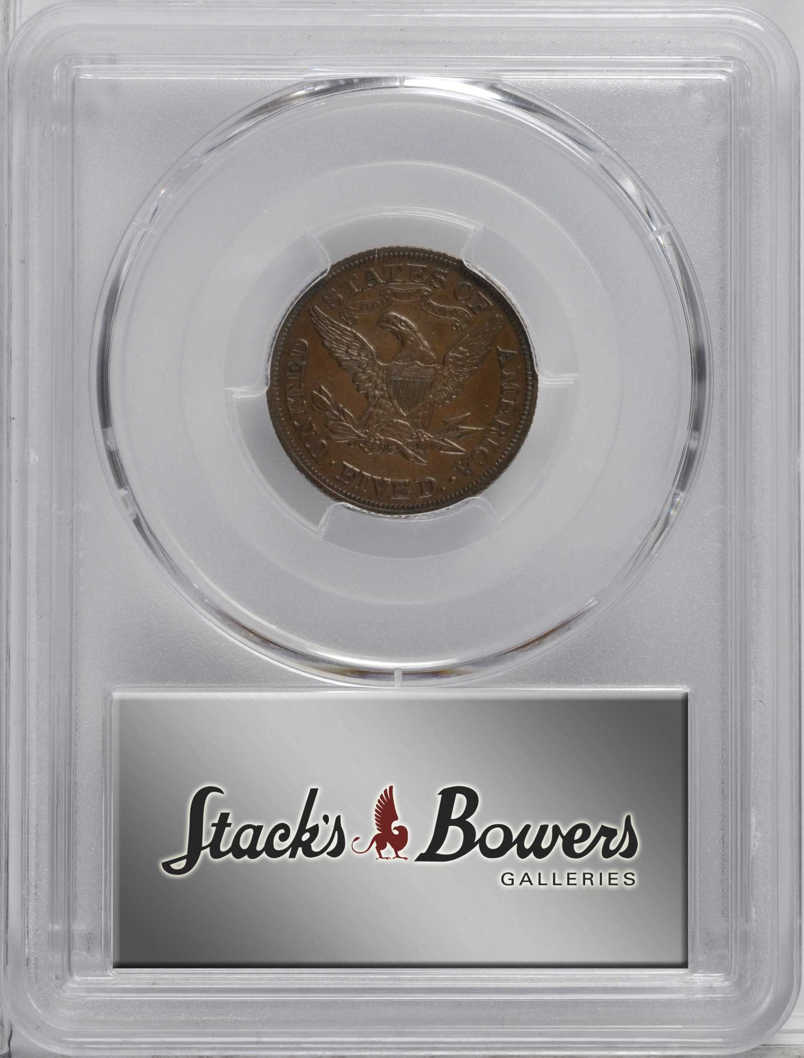 image for: 1867 Pattern Liberty Head Half Eagle. Judd-599, Pollock-665. Rarity-7+. Copper. Reeded Edge. Proof-58 (PCGS).