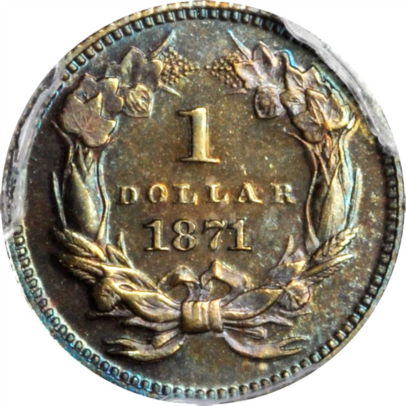 image for: 1871 Pattern Gold Dollar. Judd-1161, Pollock-1303. Rarity-8. Copper. Reeded Edge. Proof-65 BN (PCGS).