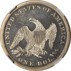 image for: 1862 Liberty Seated Silver Dollar. Proof-64 Cameo (NGC). CAC.