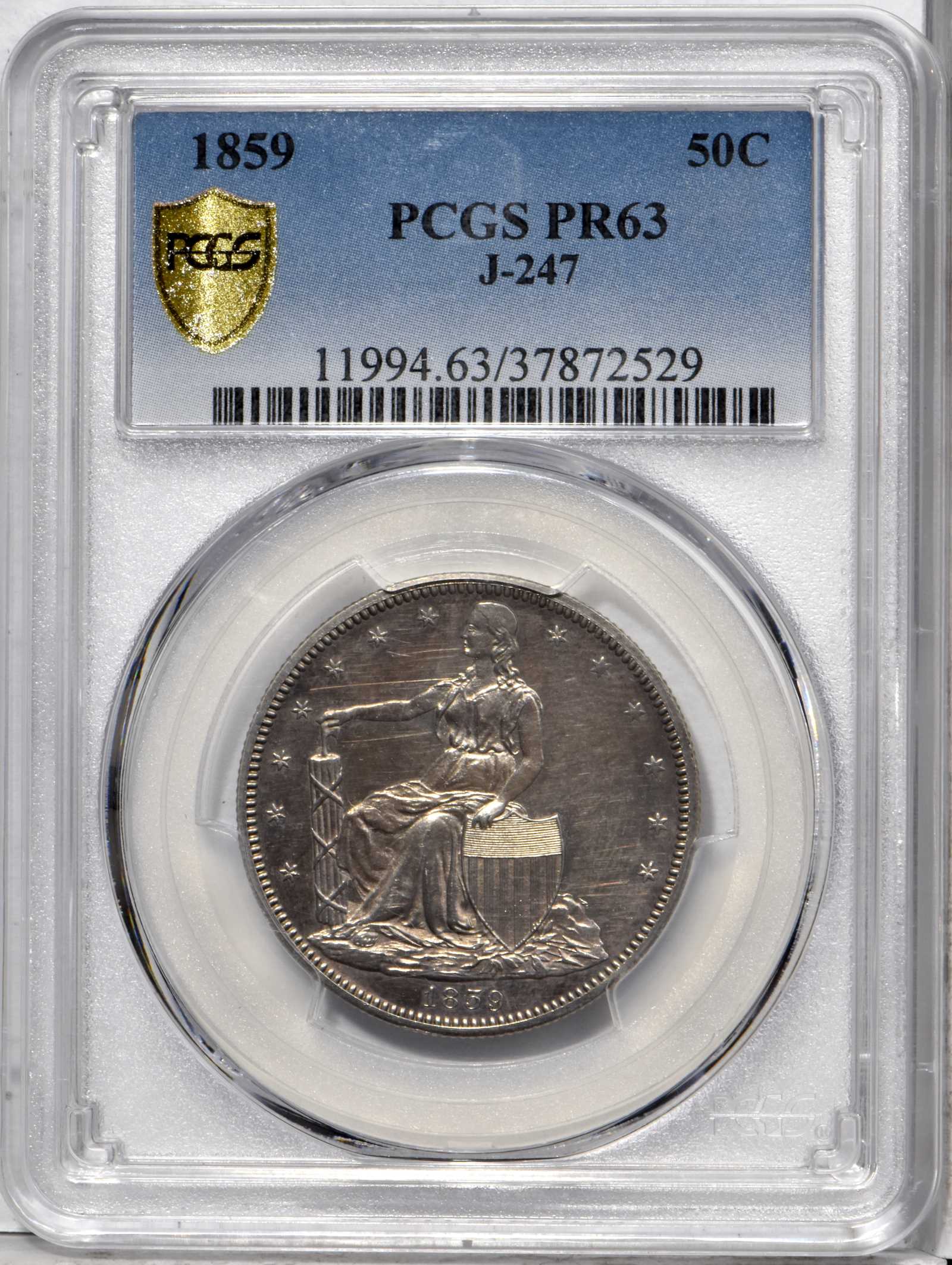 image for: 1859 Pattern Half Dollar. Judd-247, Pollock-286. Rarity-7+. Silver. Reeded Edge. Proof-63 (PCGS).