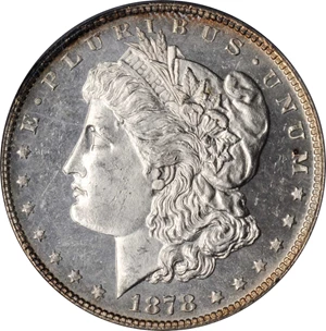 image for: 1878 Morgan Silver Dollar. 7/8 Tailfeathers. Strong. MS-64 DMPL (PCGS).