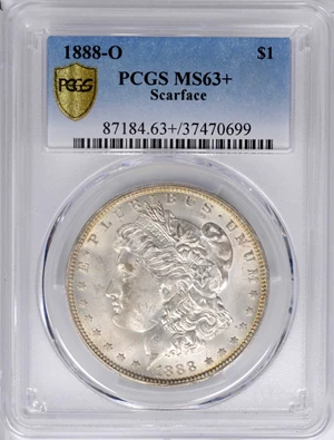 image for: 1888-O Morgan Silver Dollar. VAM-1B. Top 100 Variety. Scarface. MS-63+ (PCGS).