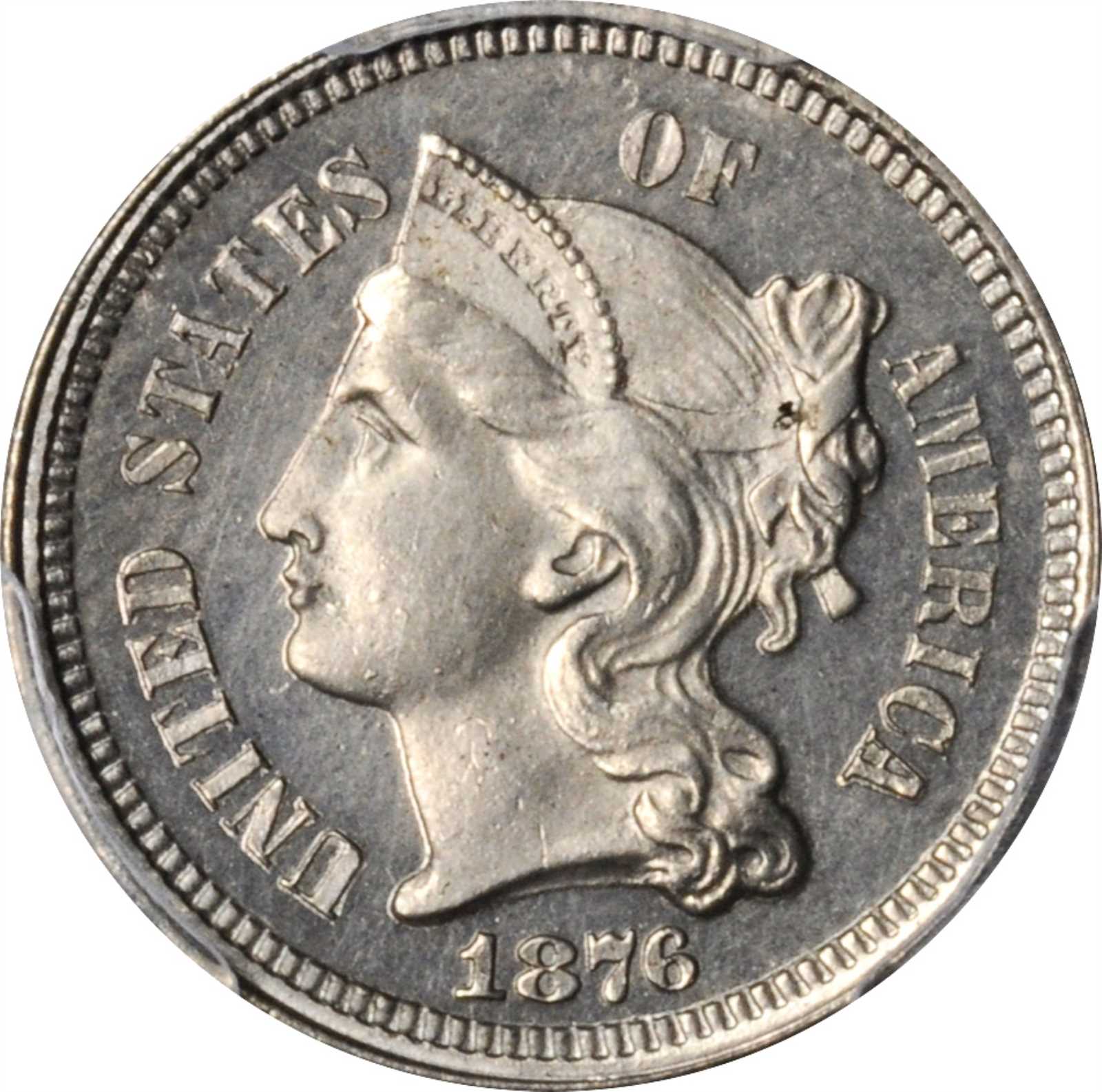 image for: 1876 Nickel Three-Cent Piece. Proof-65 Cameo (PCGS).