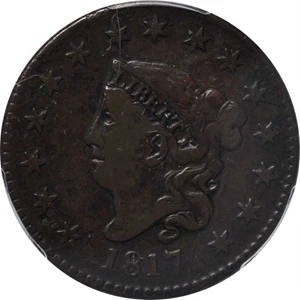 image for: 1817 Matron Head Cent. N-16. Rarity-1. 15 Stars. Fine-15 (PCGS).