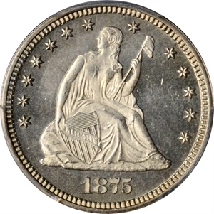 image for: 1875 Liberty Seated Quarter. Proof-63 Cameo (PCGS).