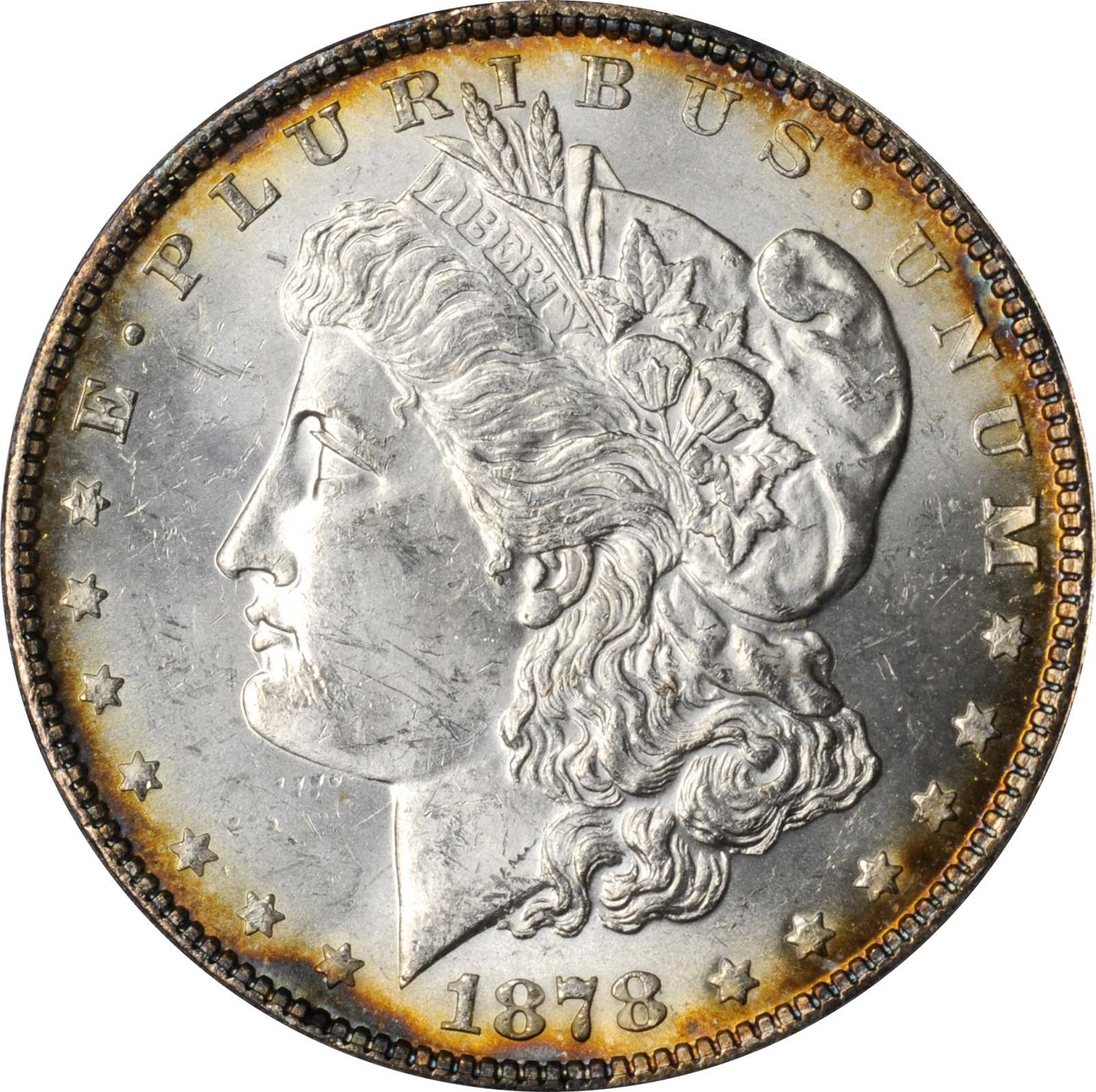 image for: 1878 Morgan Silver Dollar. 7/8 Tailfeathers. VAM-41B. Top 100 Variety. Strong, 7/7 Tailfeathers. MS-62 (ANACS).