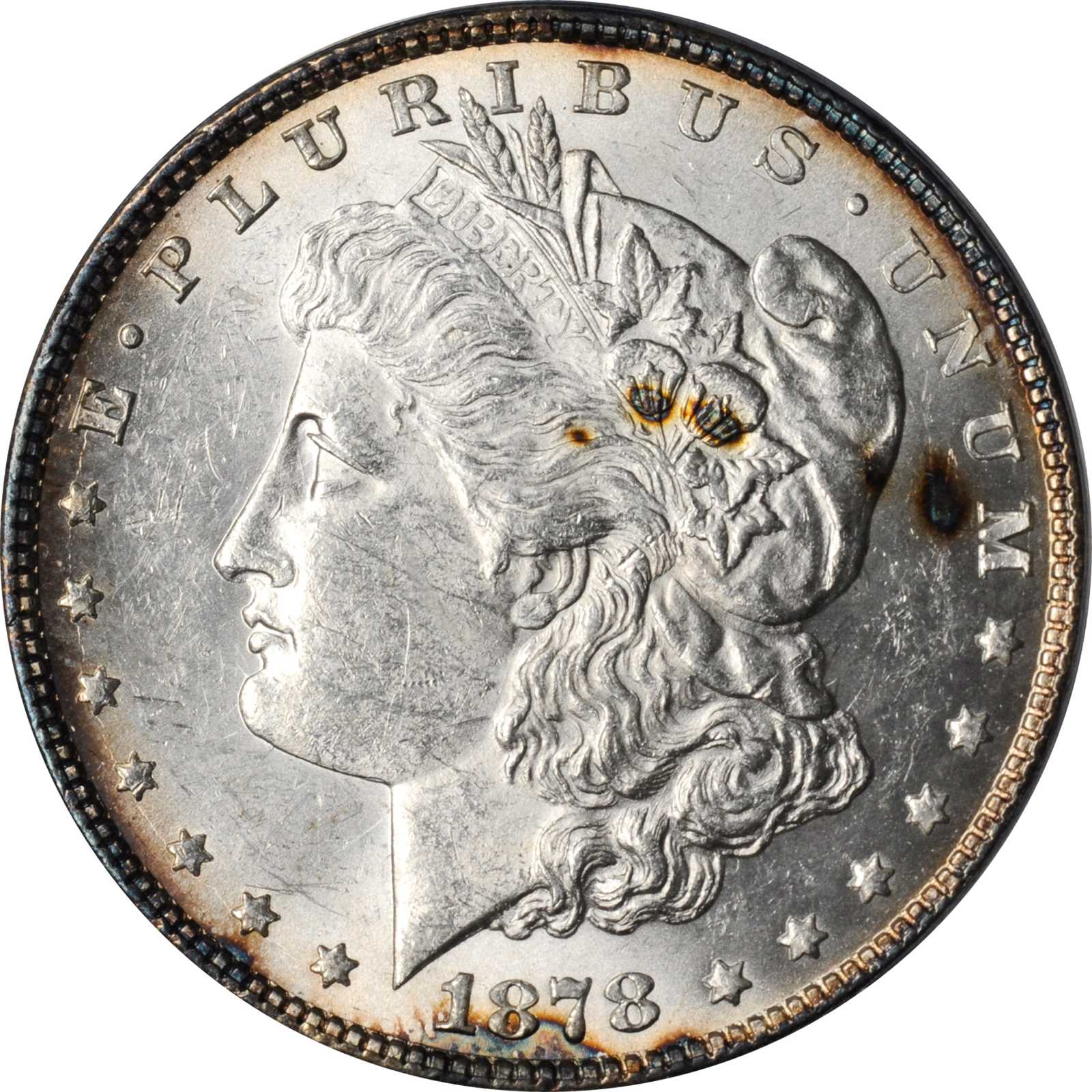 image for: 1878 Morgan Silver Dollar. 7/8 Tailfeathers. VAM-42A. Super CD. Strong. AU-58 (ANACS).