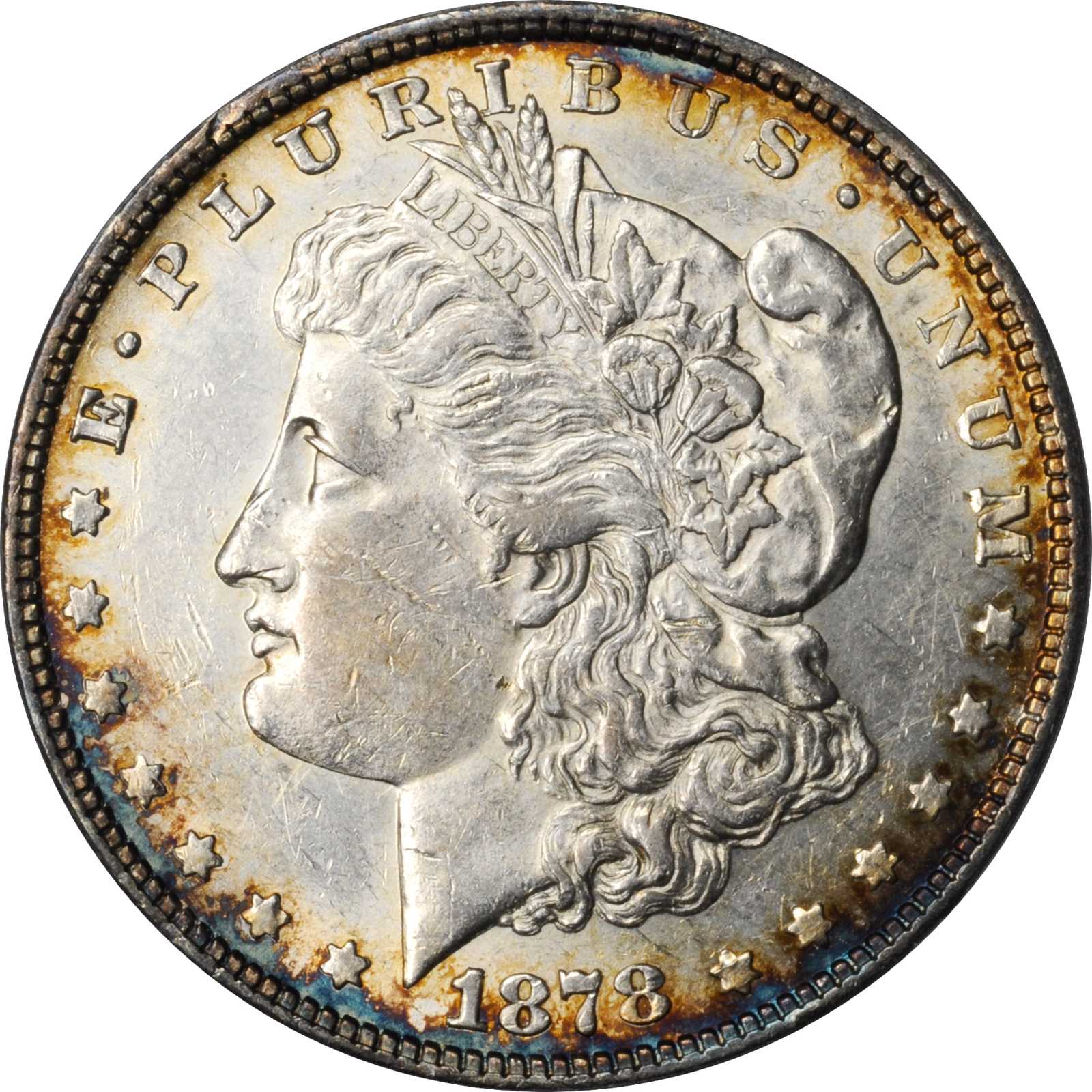 image for: 1878 Morgan Silver Dollar. 8 Tailfeathers. VAM-7. Tripled E. AU-55 (ANACS).