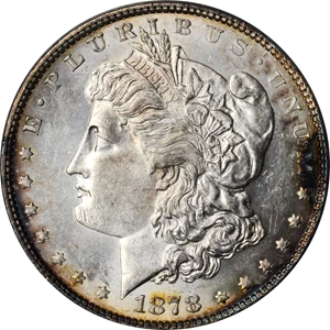 image for: 1878 Morgan Silver Dollar. 8 Tailfeathers. VAM-21. Broken R & B. AU-55 (ANACS).